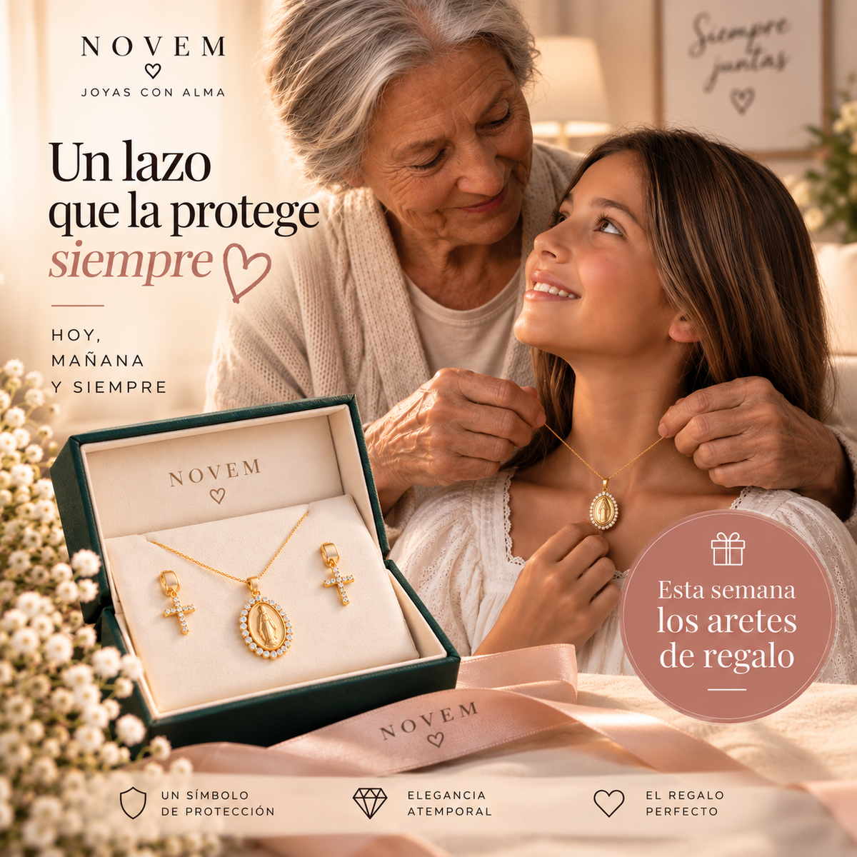 COLLAR VIRGEN PROTECTORA- REGALO ARETES