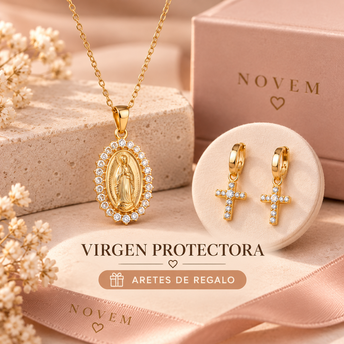 COLLAR VIRGEN PROTECTORA- REGALO ARETES