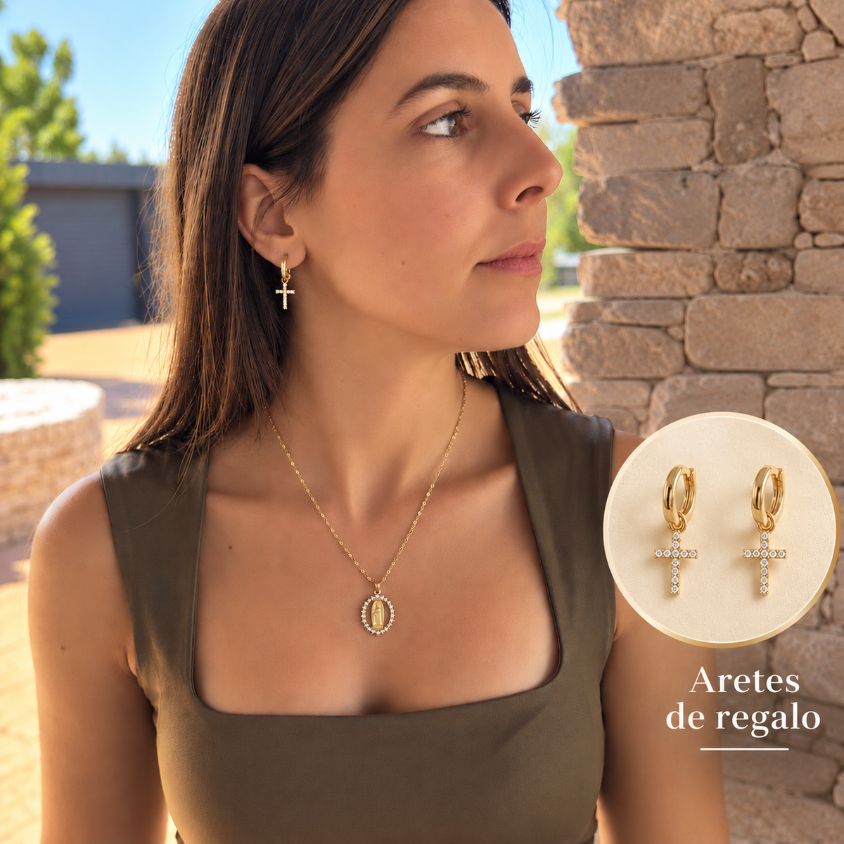 COLLAR VIRGEN PROTECTORA- REGALO ARETES