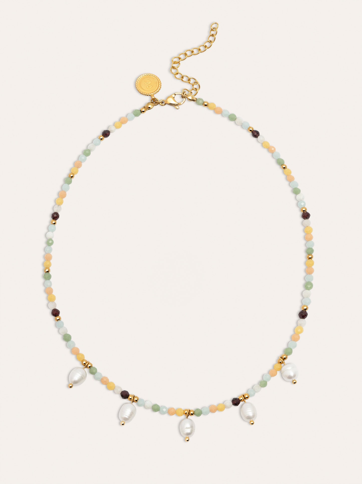 Collar Crystal Perlas Acero Baño Oro