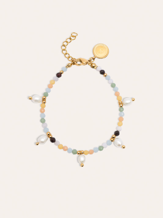 Pulsera Crystal Perlas Acero Baño Oro